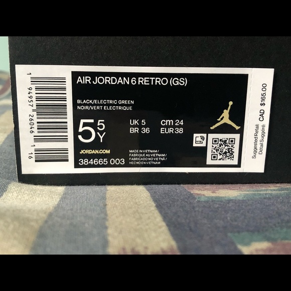 Jordan 6 “Electric Green” GS 5.5Y - Picture 5 of 5